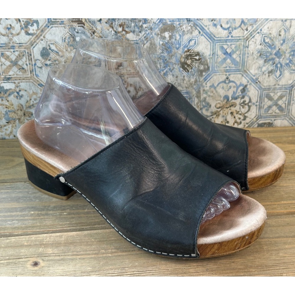Dansko Slide Sandals Clog Platform Wood Heel Shoe Comfort Womens 41 / 10 Black